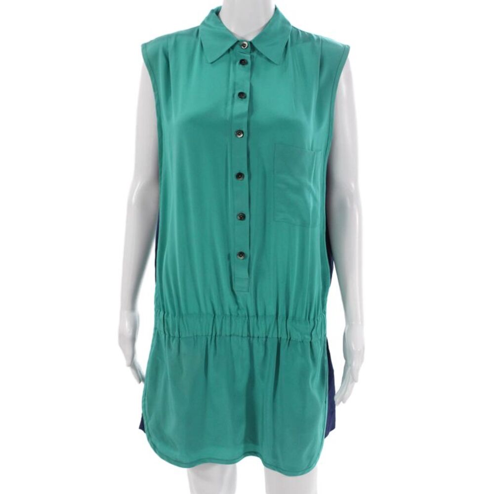 Thakoon Addition Womens Shirt Dress Green Silk Collared Sleeveless Size 10